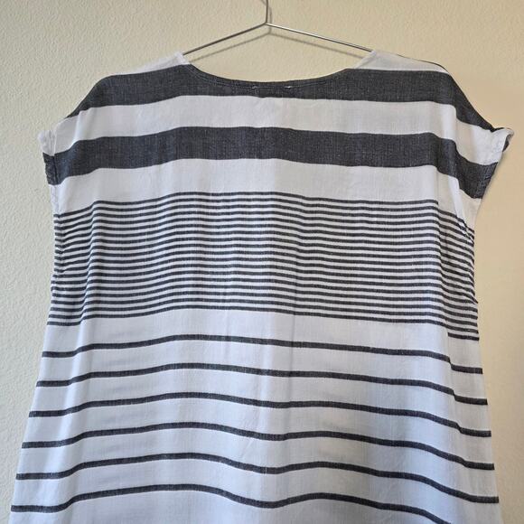 Tommy Bahama Striped Lace Up Tassel Maxi Dress Women Size L Gray White Linen - Picture 10 of 14